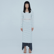 BABYGHOST原创设计师品牌女装条纹色织拼接镂空连衣裙修身长裙