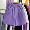 显瘦高腰宽松时尚休闲紫色热裤，薄款牛仔棉阔腿短裤女夏学生短裤潮