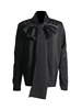 欧美风黑色缎面长袖上衣，2024时尚气质设计感系带款女式衬衫