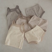 韩国进口婴幼童装简约纯棉，小蘑菇吊带背心，短裤家居服套装peekaboo
