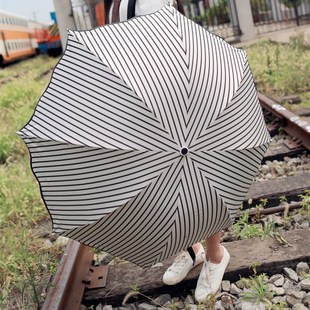 极速条纹晴雨伞两用折叠黑胶遮阳防晒太阳伞女学生日系文艺小清新