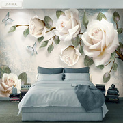 3d立体北欧轻奢浮雕玫瑰花，电视背景墙壁纸，客厅沙发卧室墙布壁画