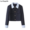 拉夏贝尔lachapelle条纹拼接翻领，西装短款外套，女春季小个子上衣