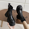 黑色马丁靴女冬季2023年秋季侧拉链厚底系带短靴英伦风机车靴