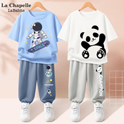 拉夏贝尔男童夏季套装，2024童装小童，夏装运动男孩儿童熊猫衣服