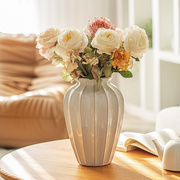 欧式白色复古粗陶花瓶客厅餐桌插花摆件干花陶瓷创意桌面装饰器皿