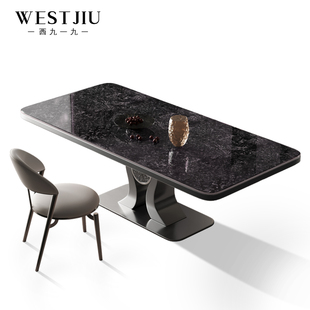 岩板餐桌2024款小户型意式现代简约家用长方形创意不锈钢桌椅组合