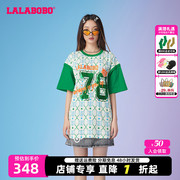 设计师潮牌LALABOBO2024夏虎头满印复古撞色宽松短袖T恤