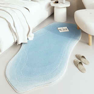 冬天蓝色床边地毯卧室仿羊绒，高级不规则异形云朵房间毛绒加厚地垫