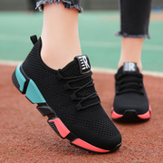 春秋女鞋平底舒适运动鞋透气网面黑色轻便软底学生跑步鞋旅游鞋