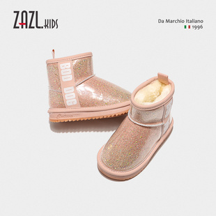ZAZL女童雪地靴2024年防水加绒保暖小女孩皮毛一体加厚绒棉鞋