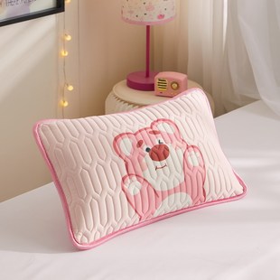 ins草莓熊乳胶(熊乳胶)凉席枕套家用儿童冰丝枕，头套单个卡通女宝宝枕芯套3