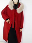 狐狸毛领双面呢红色，大衣女2023冬款气质，名媛中长款宽松外套
