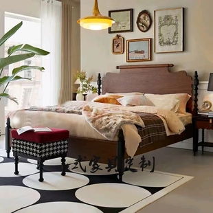 法式复古实木床中古床1.8米婚床双人主卧家具红橡木床设计师定制