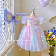 女童彩虹带翅膀公主裙，夏季超仙洋气纱纱裙，儿童礼服演出服连衣裙子