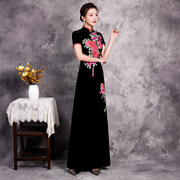 中式日常可穿旗袍2024春季改良版金丝绒连衣裙中国风大码礼服