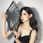蕾丝旗袍扇子摆拍道具黑色复古哥特中国风lolita女直播性感夏萝莉