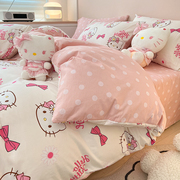 kitty儿童四件套纯棉100全棉kt猫，女孩粉色床单被套床笠款床上用品