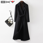 bxv山羊绒大衣女黑色双面羊绒，外套2024春季双面，呢高端品牌潮