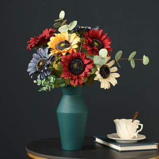 欧式单支梵高向日葵仿真花束假花干花摆设客厅餐桌摆件装饰塑料花