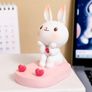 手机桌面支架个性创意卡通可爱小兔支撑架办公室桌上装饰品兔子手机配件支架小摆件送女生平板支架生日礼物
