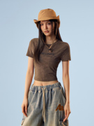 ACME AURA正肩短袖T恤女夏季设计感U领修身显瘦露脐上衣