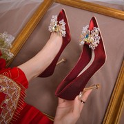 玖玖婚鞋红色低跟婚鞋女中式新娘婚宴鞋不累脚秀禾敬酒服高跟鞋