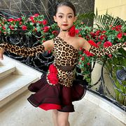 女童服装儿童豹纹利专业塔舞蹈裙拉丁拉丁舞演出表演服套装洛