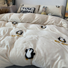 冬季卡通企鹅珊瑚绒四件套加厚牛奶绒被套床单床上用品法莱绒床笠