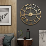 现代简约时尚静音北欧挂钟表客厅，金属轻奢创意铁艺个性美式金色表