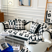 北欧现代经典黑白赫本花沙发垫百搭防滑客厅沙发坐垫套罩盖可定制