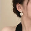 韩国东大门珍珠山茶花耳环气质耳坠夏季银针耳钉法式耳饰女