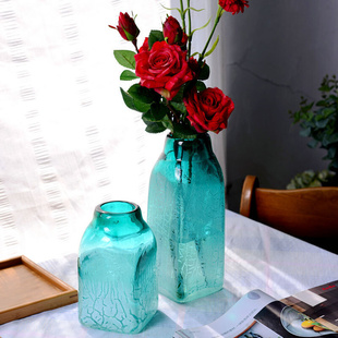 创意精美彩色玻璃花瓶，台面仿真花插花器人工吹制软装家居花瓶