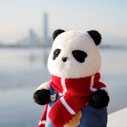 iiFan 熊猫沾沾背带款红围巾公仔玩偶毛绒玩具可爱幼崽小熊猫娃娃