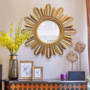 客厅装饰镜子墙面壁挂欧式金色，背景墙复古餐厅，壁挂镜圆形玄关镜