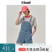 eland衣恋牛仔背带裤短裤翻边刺绣休闲宽松减龄学院风夏