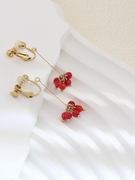 韩国红色珊瑚珠喜庆耳饰长款韩国气质耳环可调节螺丝耳夹轻奢礼物