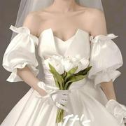 婚纱袖子遮手臂新娘手套森系婚纱缎面抹胸礼服短款手袖可定制颜色