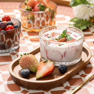 日式玻璃雪糕碗套装家用甜点下午茶，早餐杯水果燕窝碗酸奶杯布丁碗