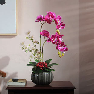 假花仿真花客厅餐桌上的插花摆设蝴蝶兰花艺摆件，家居饰品装饰绢花