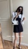 2024春季韩版气质显瘦镶钻设计感白色衬衫+吊带连衣裙两件套
