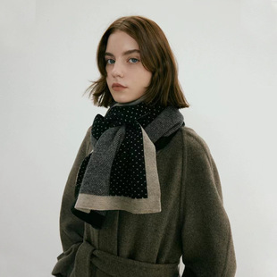 韩国小众高级感窄版波点毛线针织，围巾女2023秋冬季保暖学生