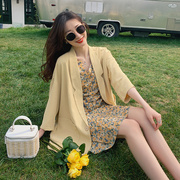 黄色薄款西装外套女2024夏季韩版气质，网红休闲垂感雪纺小西服