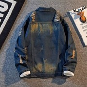 破洞牛仔外套男潮牌痞帅复古上衣春秋款水洗做旧宽松休闲工装夹克