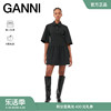 ganni女装黑色条纹翻领修身荷叶，边短裙衬衫式连衣裙f8231099