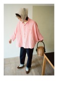 caicaicai粉色姜黄色(姜黄色)单排扣棉麻半圆衬衫