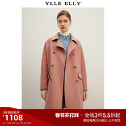 ylleelly全羊毛双面呢大衣，2023冬季中长款纯色，翻领毛呢外套