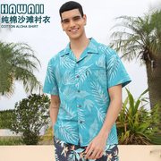 棕榈浪罪恶都市衬衣汤米花衬衫，男沙滩衬衣夏威夷纯棉海边度假三亚
