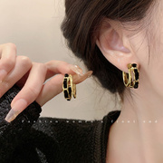 复古气质黑色耳圈耳环，2023小众设计感耳钉女轻奢，高级感耳饰品