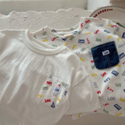 儿童短袖T恤男童薄款夏季套装女孩宝宝白色纯棉打底衫字母短t